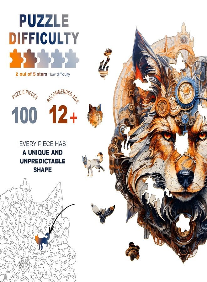 DOCRAGI Wooden Puzzles for Adults - Mechanical Gearwolf Wooden Jigsaw Puzzle - Unique Animal Shaped Wood Puzzles Adult - Christmas Birthday Gifts for Adults/Friends/Family - 85pcs 8.4 * 7.0in - Image 5
